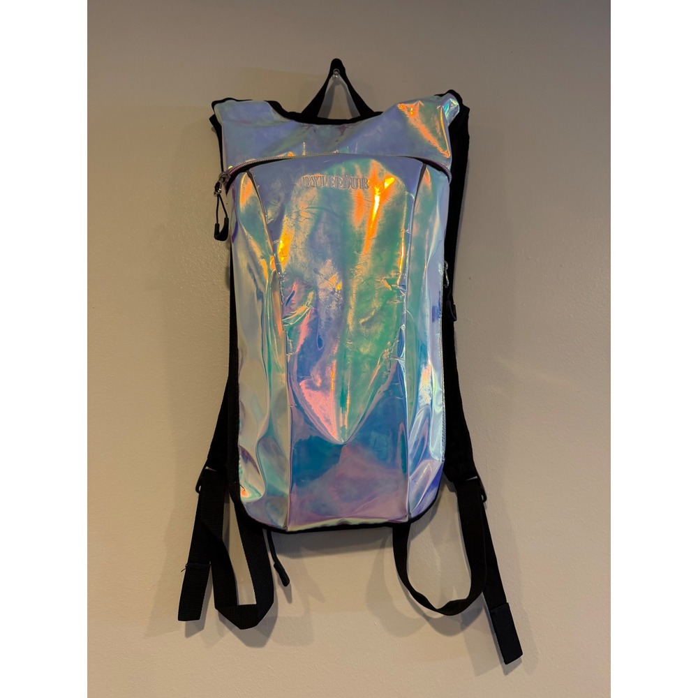 BYLEEDUR Holographic Silver Hydration Backpack Festival Rave Pack NEW